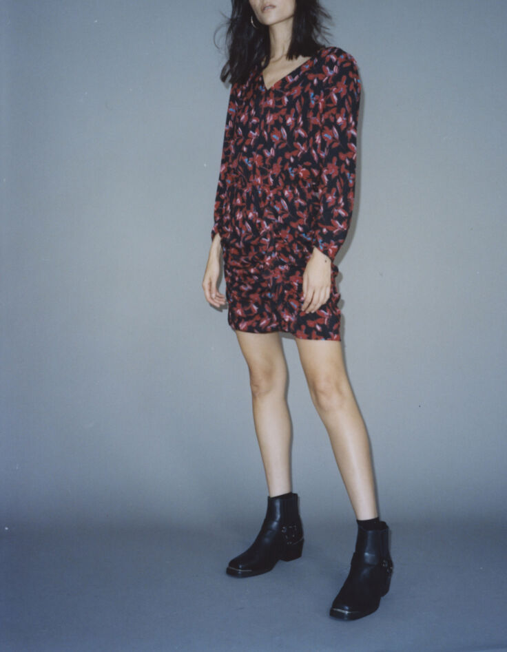 Robe courte rouge imprimé floral rock Femme-6