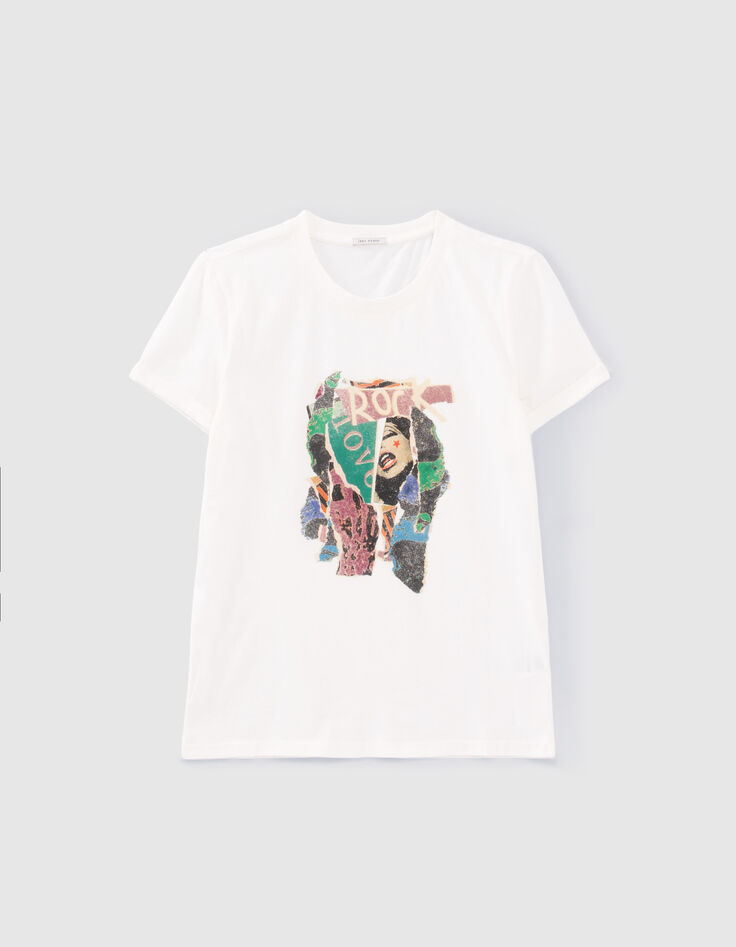 Cremeweißes Damen-T-Shirt mit Arty-Collage Rock and Love-6