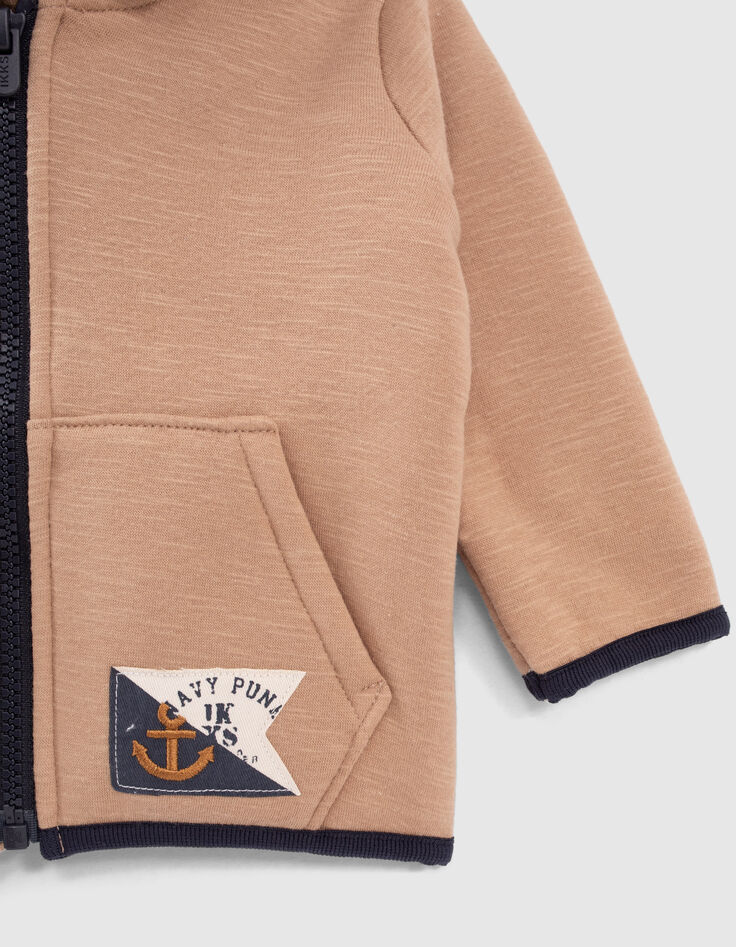 Cardigan beige contrecollé Sherpa à capuche garçon-4