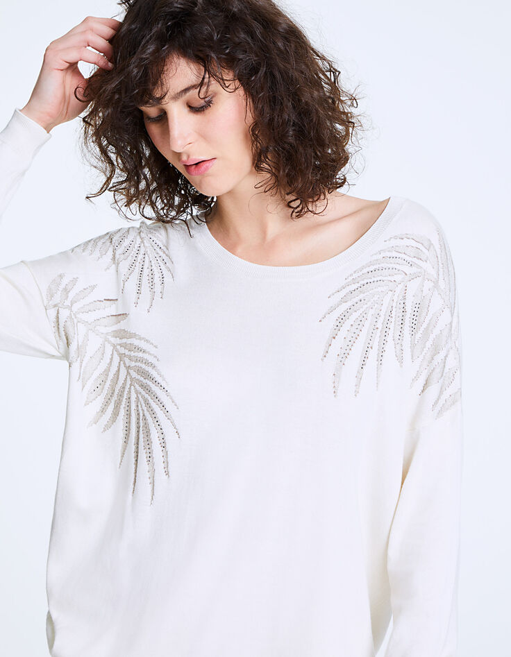 Pull maille tricot apport soie palmiers femme-5