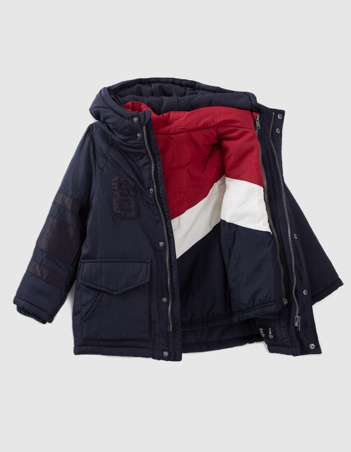 Parka 2-en-1 marine fourrée et doudoune color block garçon