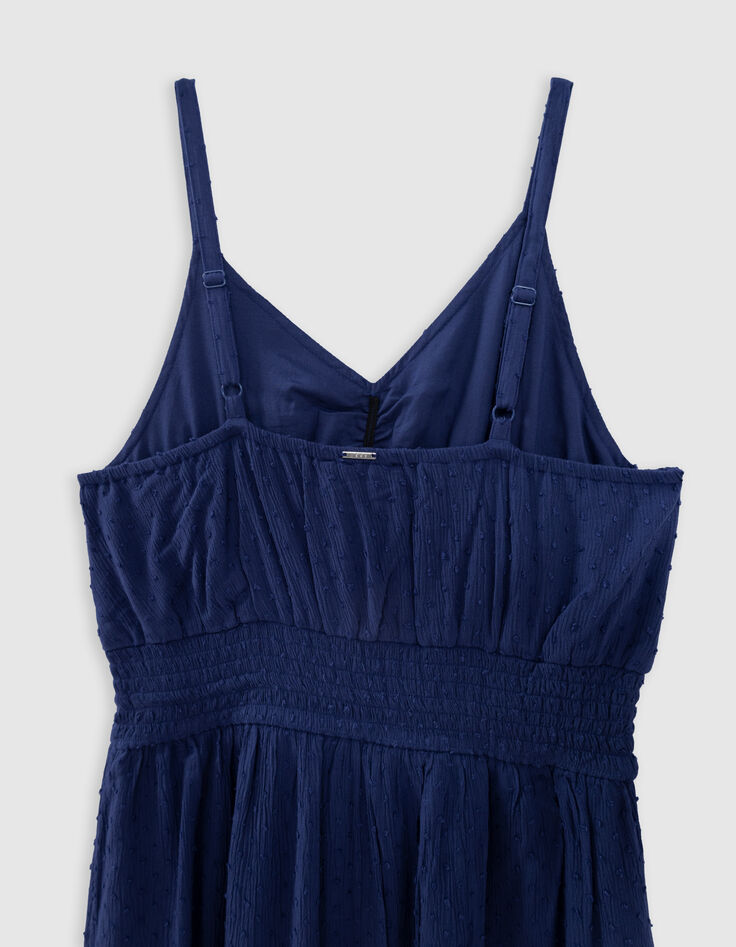 Robe longue bleue jacquard motif plumetis fille-9