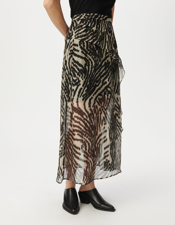 Women’s black ruffled long skirt with zebra print-2
