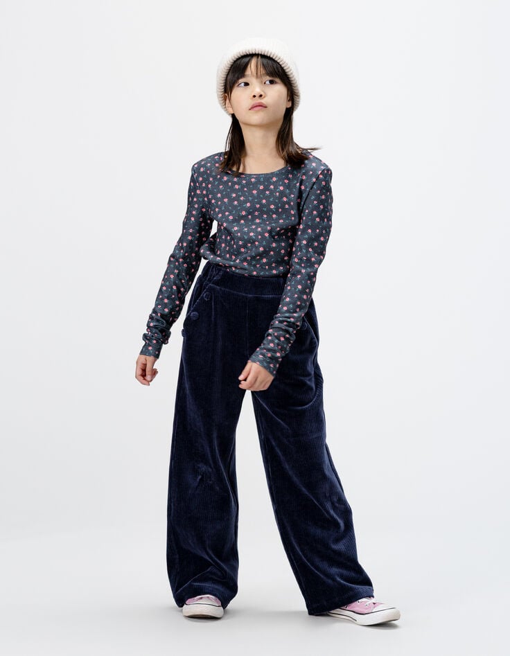 Pantalon de jogging bleue maille velours côtelé fille-2 Pantalon de jogging bleue maille velours côtelé fille-2