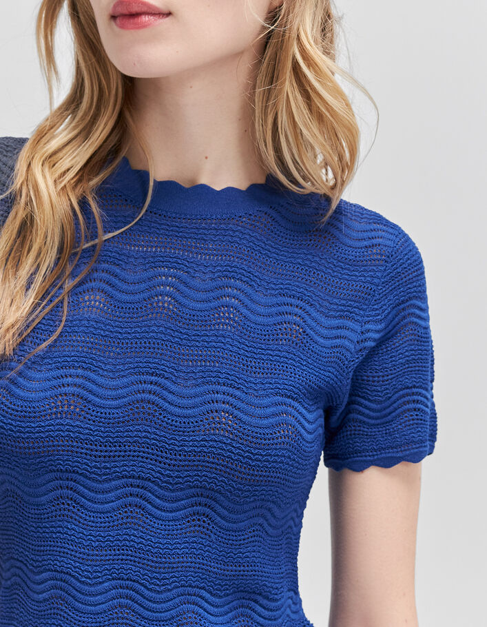 T-shirt cobalt tricot fantaisie ajouré dos-nu Femme - IKKS