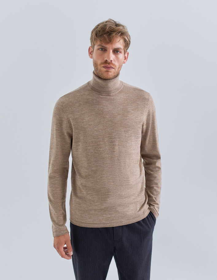 Men’s cappuccino knit roll-neck sweater-1