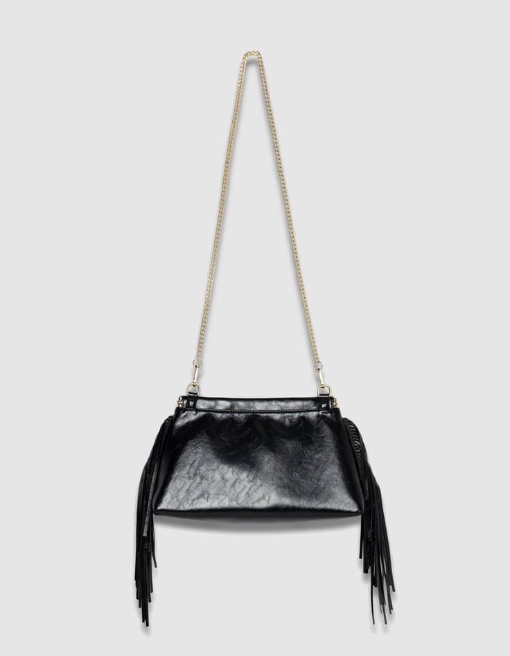 Schwarze Damen-Clutch Glacéleder Fransen-3