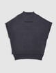 Ärmelloser grauer Pullover mit Botschaft für Mädchen-1