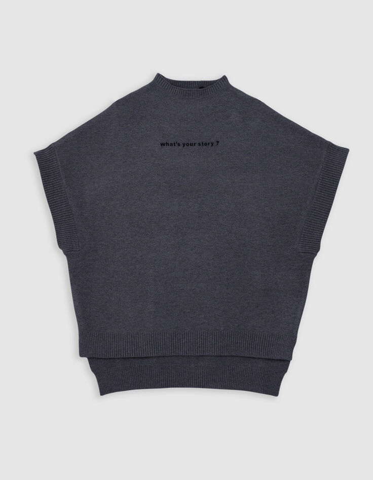 Ärmelloser grauer Pullover mit Botschaft für Mädchen-1