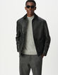 Schwarze Herrenjacke Leder Rippkragen-1