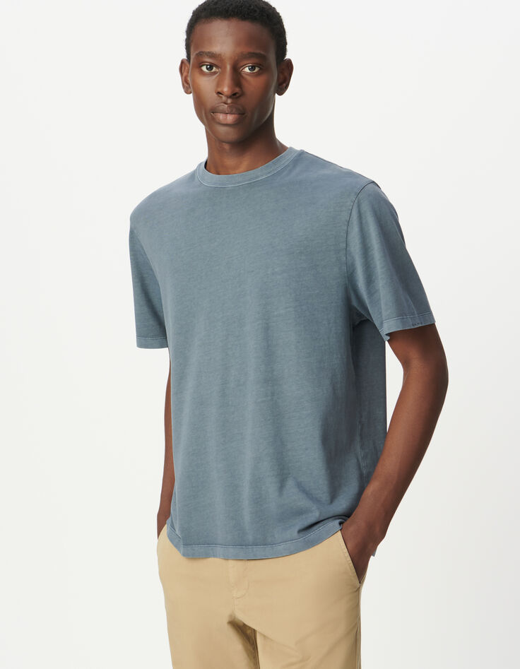 Blaues Herren-T-Shirt Rundhals kurze Ärmel-1