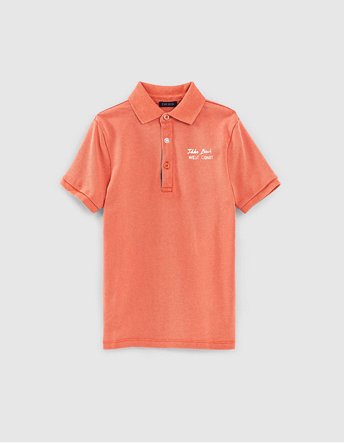 Polo corail avec fanion chambray dos coton bio garçon 