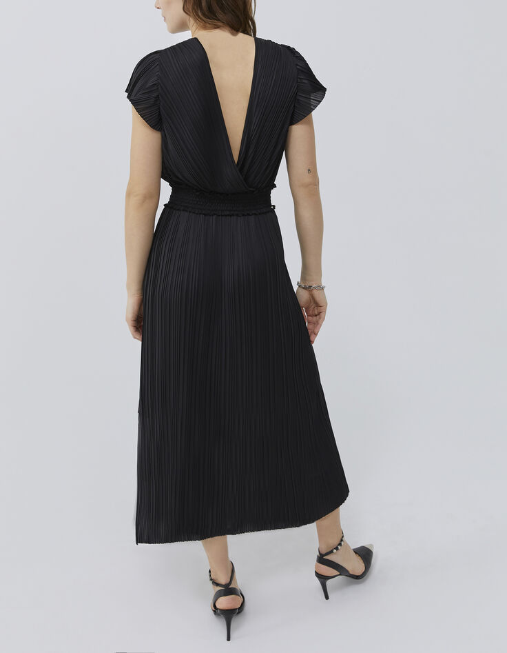 Robe longue noire plissée recyclée Femme-2
