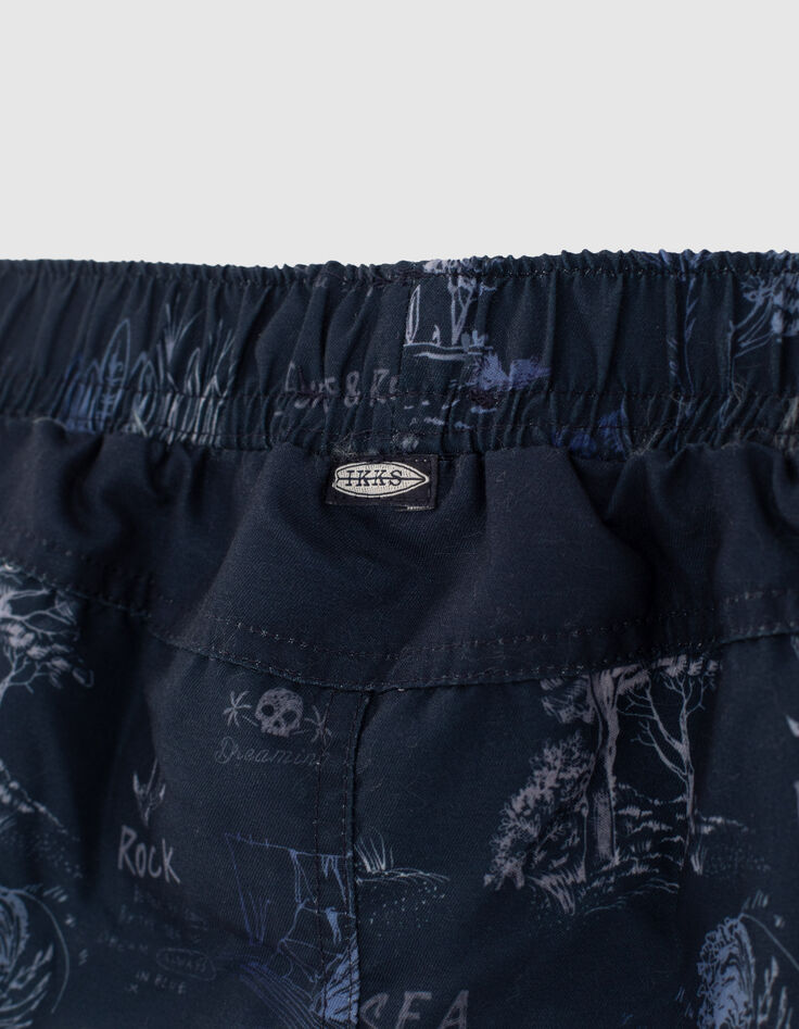 Blaue Badeshorts mit Toile-de-Jouy-Optik für Babyjungen-5