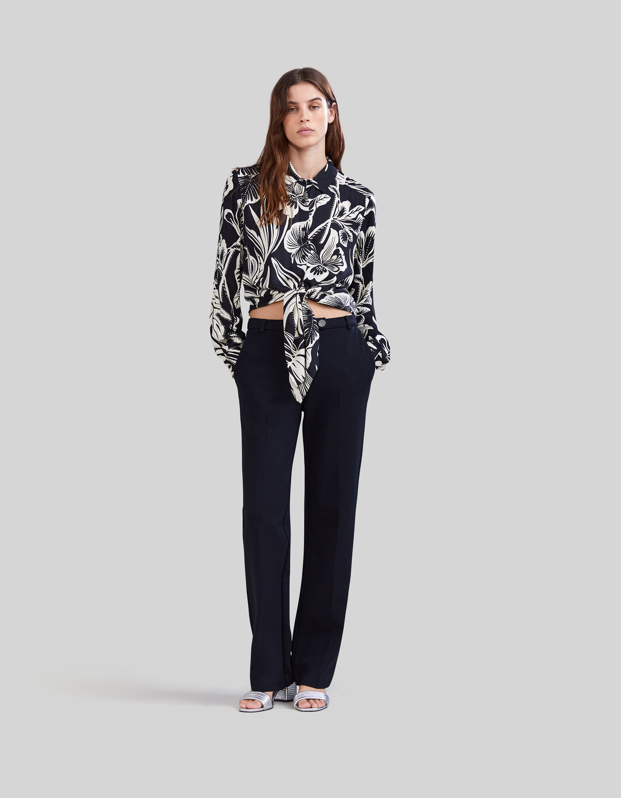 Chemise noire imprim tropical Femme