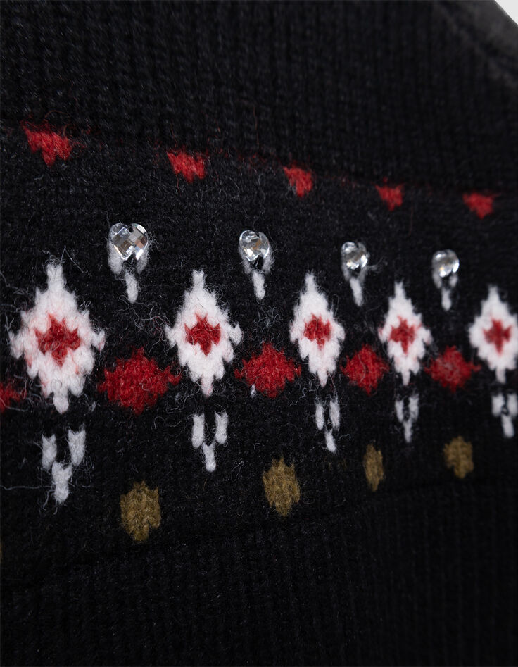 Girls’ black jacquard knit winter sweater with diamanté-6