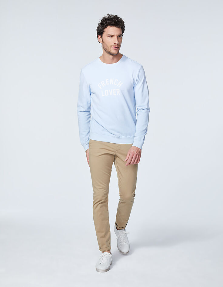 Vergeet-me-niet blauwe sweater met tekst Heren-6