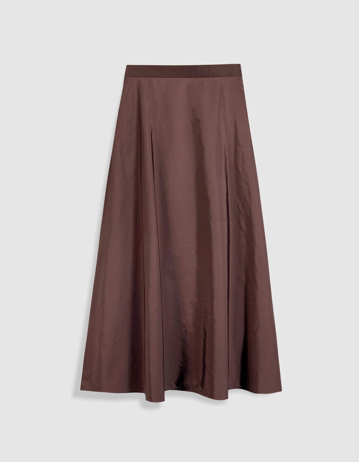 Jupe longue marron en taffetas pour femme-7
