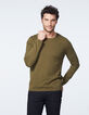 Pull kaki tricot fin slub Homme-2