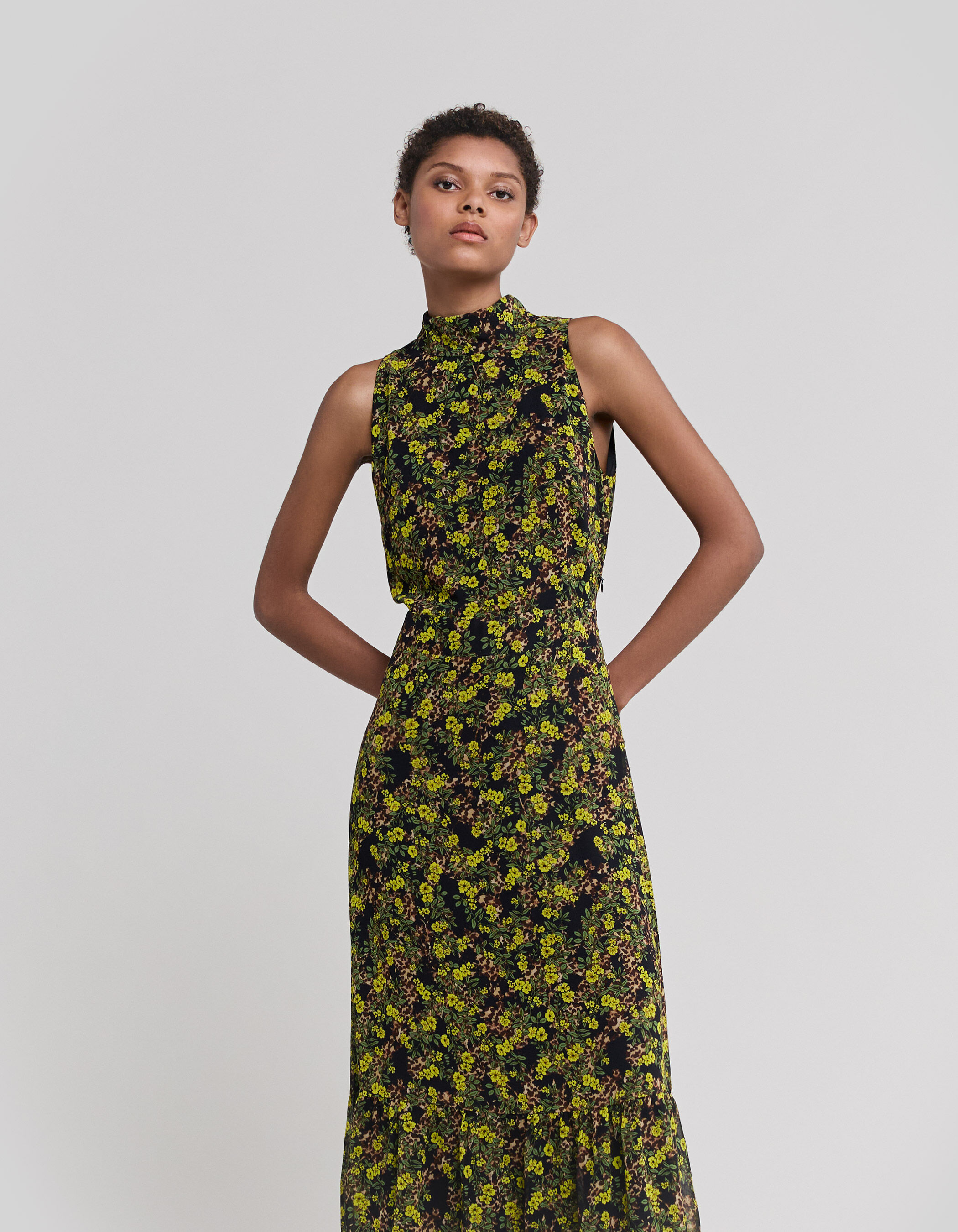 Women s black recycled long dress floral leopard print