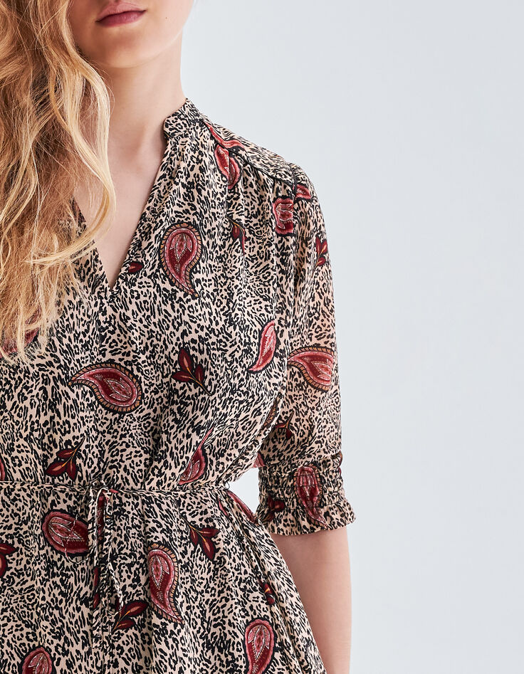 Robe écrue recyclée imprimé léo cachemire Femme-4 Robe écrue recyclée imprimé léo cachemire Femme-4