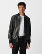 Bomber noir en cuir à parmenture amovible Homme-2