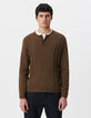Herrenpullover, khaki, Biowolle, Feinstrick, Tunikakragen-2