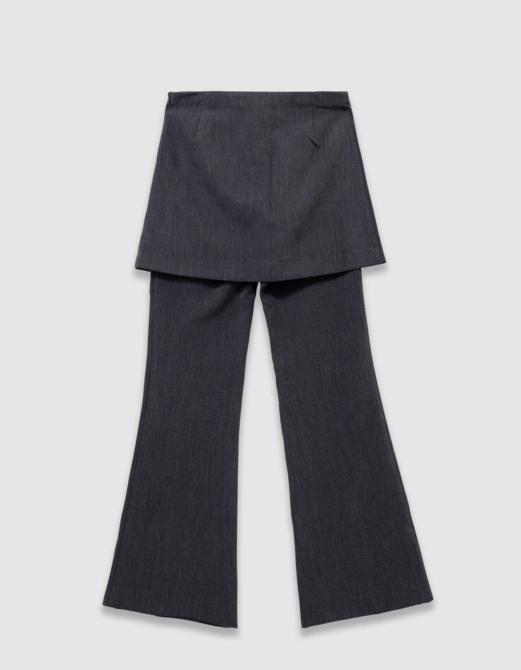 Pantalón flare 2 en 1 gris falda extraíble niña-4