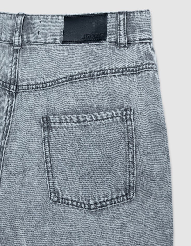 Edie Women's high-waisted grey wide-leg jeans with fringed bottoms-3