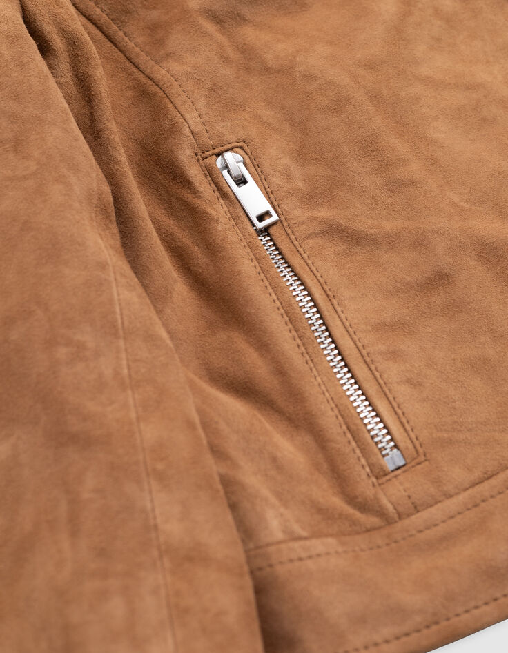 Veste camel cuir velours esprit motard Femme-8