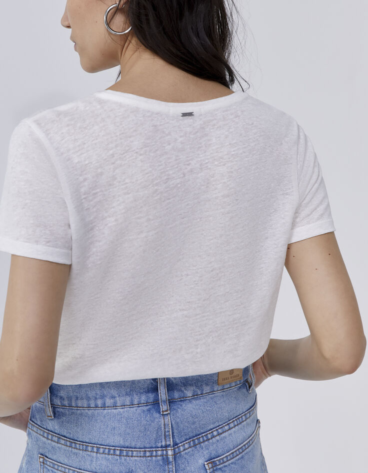 Tee-shirt blanc à message floqué deep dye Femme-2 Tee-shirt blanc à message floqué deep dye Femme-2