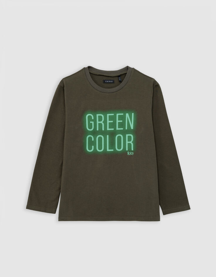 T-Shirt Jungen mit khakifarbener Botschaft-2