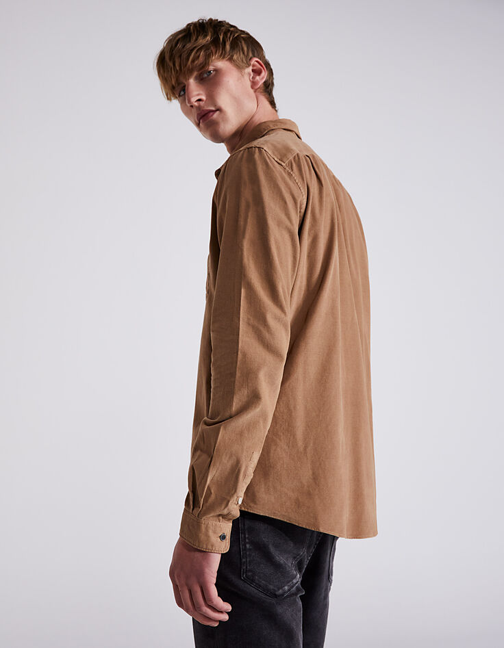 Chemise SLIM beige foncé velours milleraies Homme-1