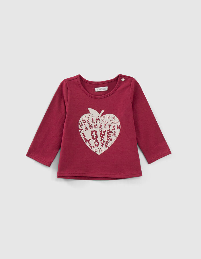 T-shirt bordeaux coton bio visuel pomme-coeur bébé fille - IKKS