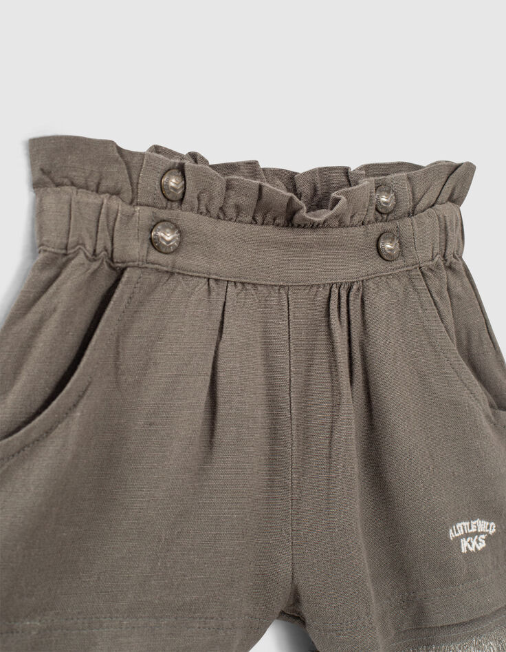 Baby girls’ khaki linen blend paperbag shorts -2