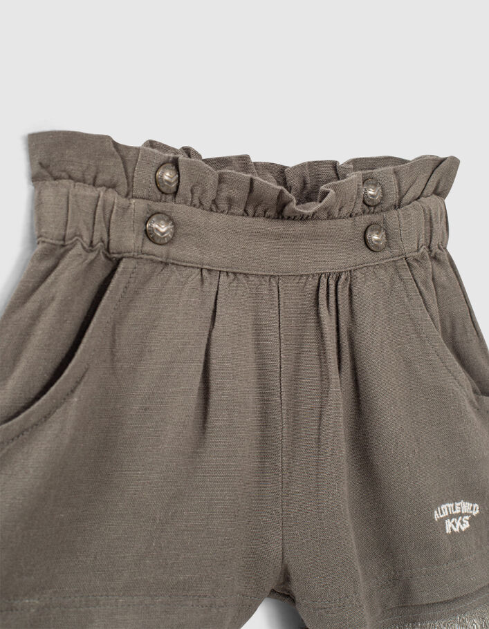 Baby girls’ khaki linen blend paperbag shorts  - IKKS