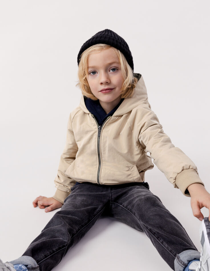 Reversible khaki and beige jacket for boy-1