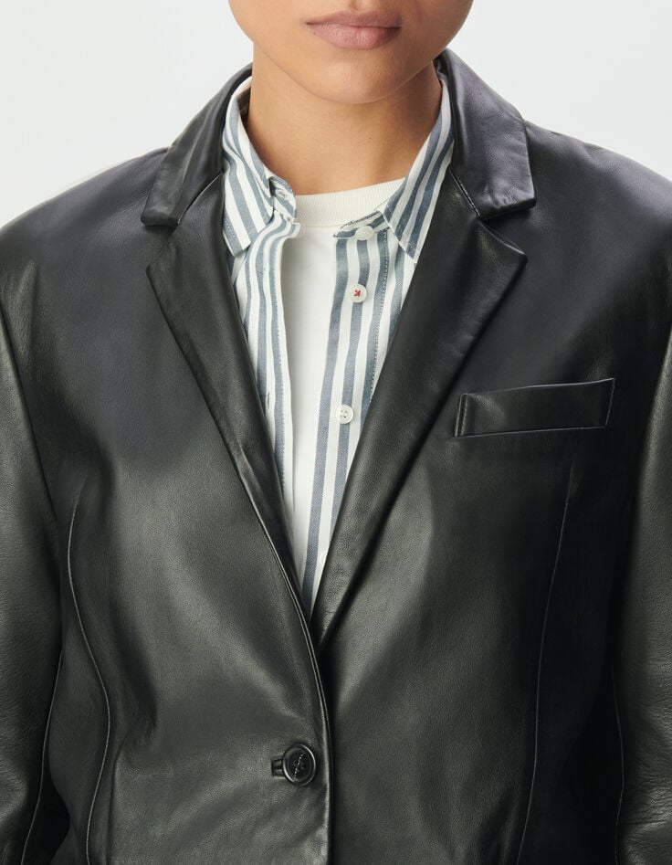 Schwarzer Oversize-Damenblazer Leder-5