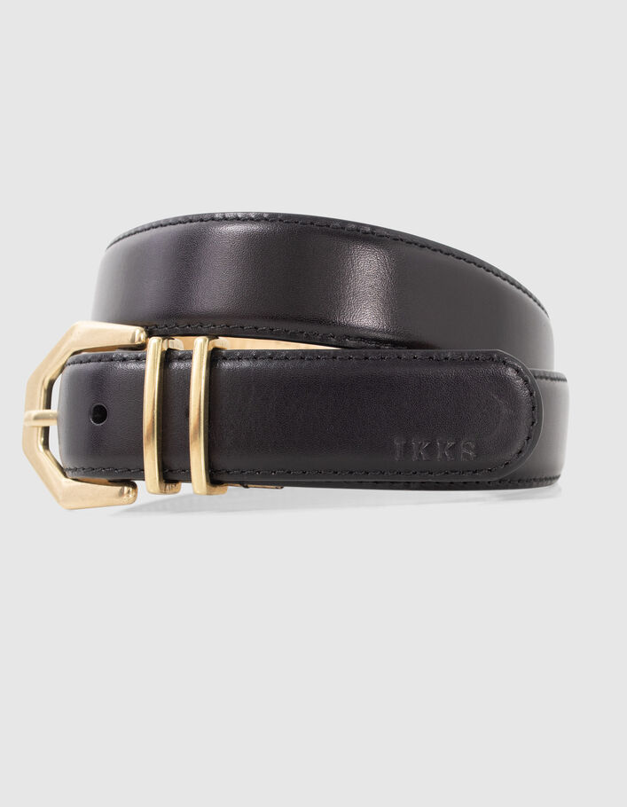 Passant Ikks Ceinture Homme Ceinture Noire Cuir Intérieur Doré