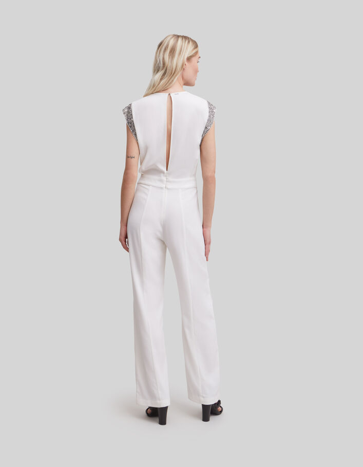 Women’s white jumpsuit with beads and sequins - IKKS