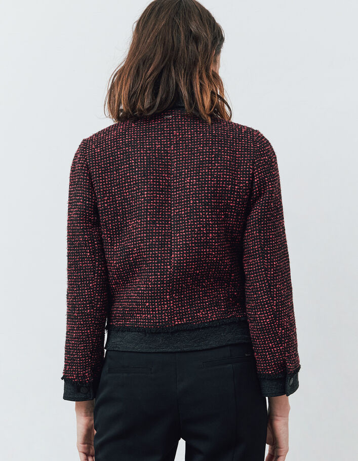 Women’s red and black tweed and denim mixed-fabric jacket - IKKS