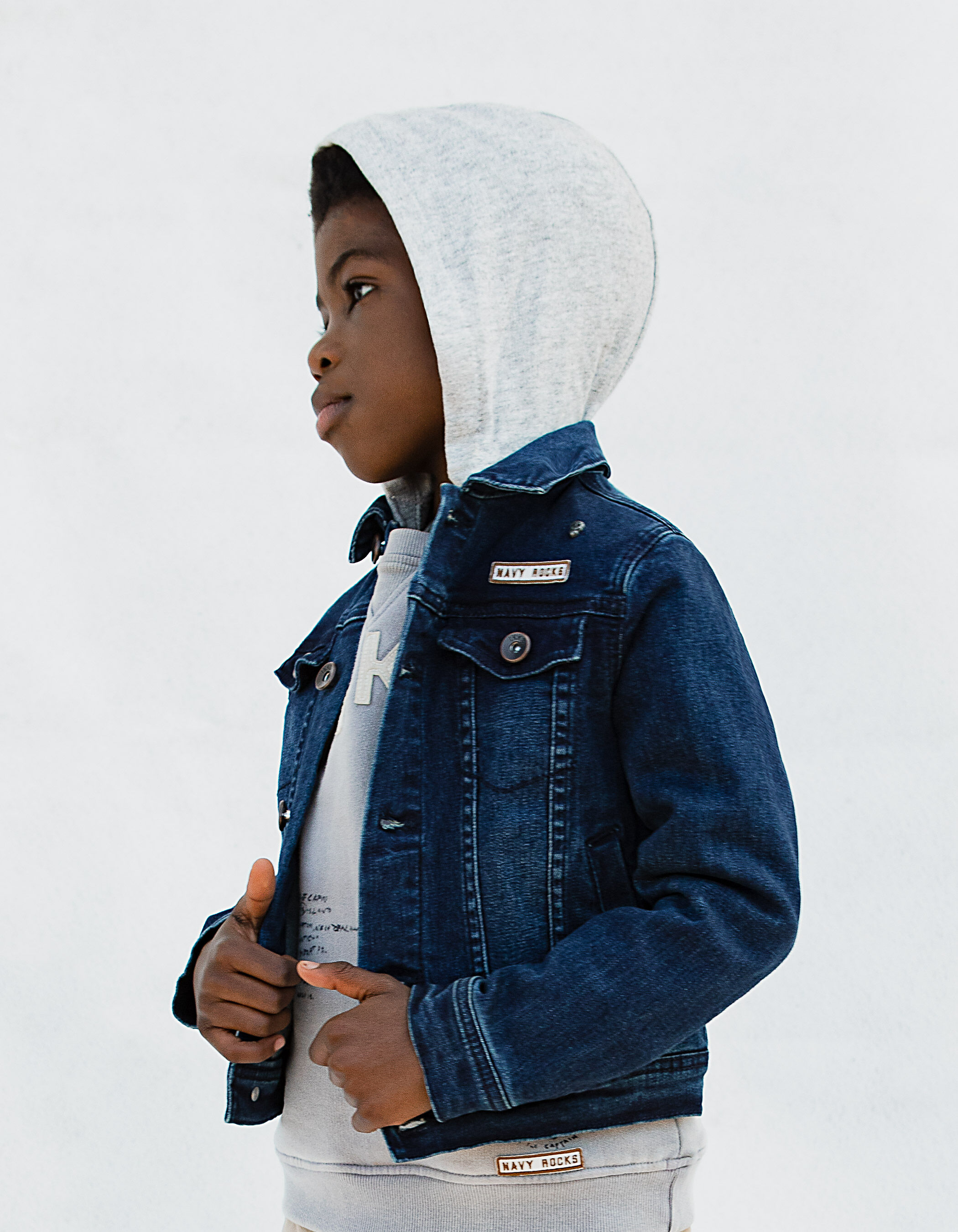Veste en jean blue vintage a capuche amovible garcon