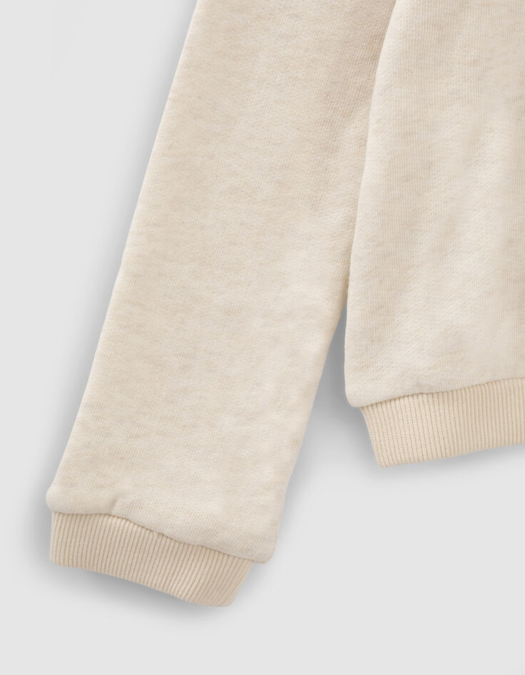 Sweat beige à capuche brodé devant fille-4