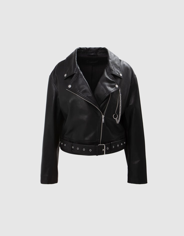 Veste cuir noir esprit motard chevrons clous Femme-7 Veste cuir noir esprit motard chevrons clous Femme-7