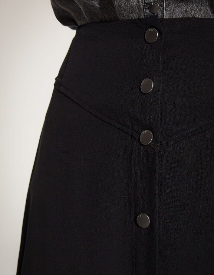 Zwarte midirok in tencel en linnen knopen voor dames - IKKS