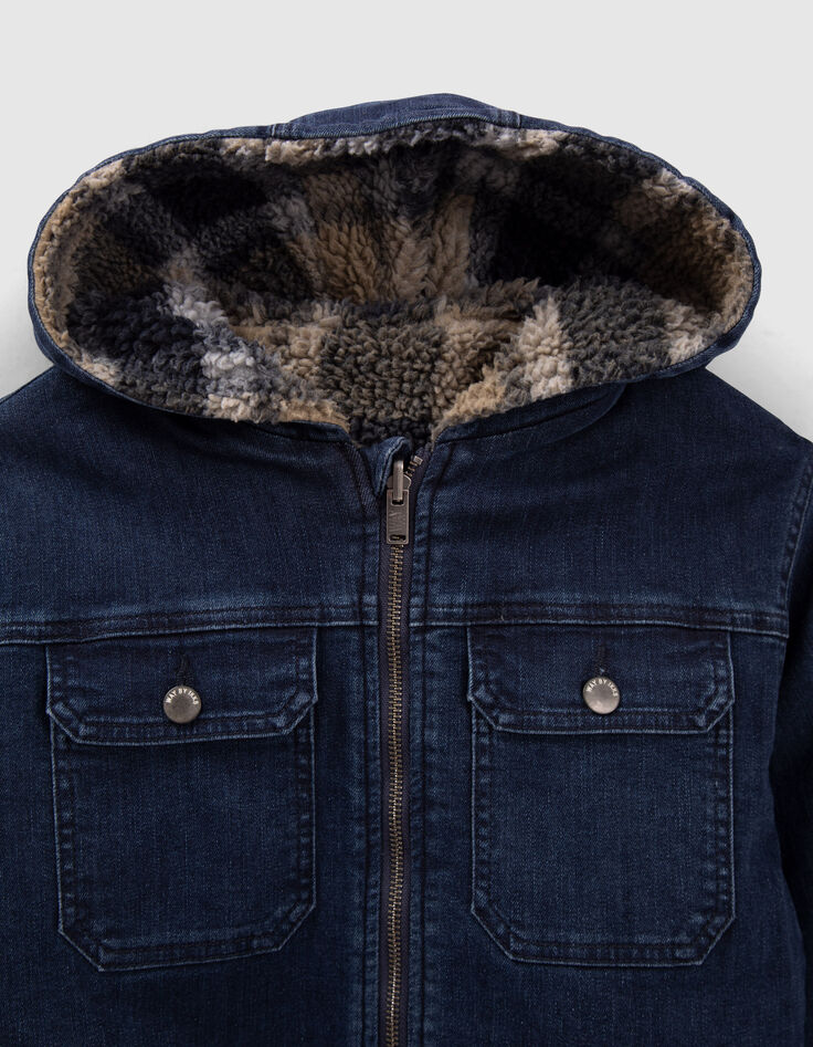 Boys’ blue denim/checked Sherpa reversible jacket-7