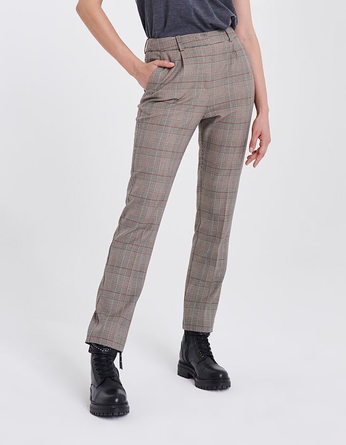 Pantalon cigarette 7/8ème à carreaux taille semi élastique femme-1