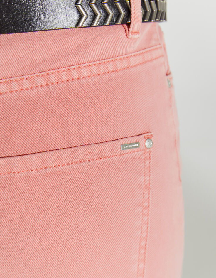 Jean droit rose taille haute cropped bords francs femme-6
