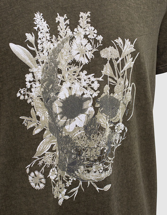 Men’s khaki T-shirt with skull & plants - IKKS