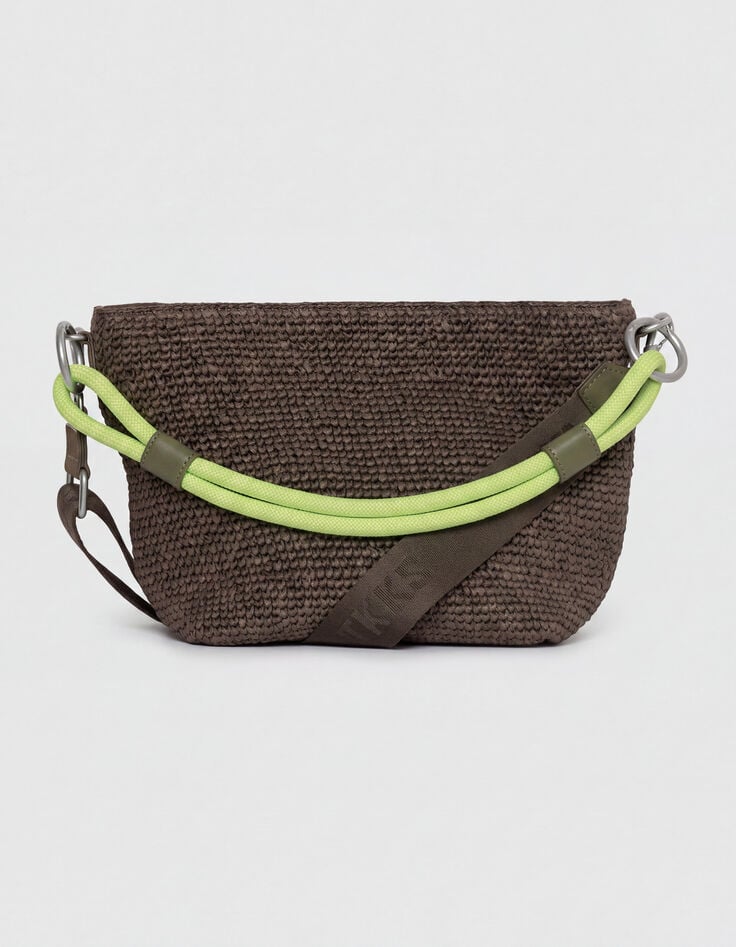 Emmerbag met dubbele handvatten in kaki raffia, gevlochten voor Dames-2